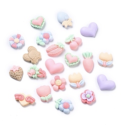 Mixed Color Self Adhesive Opaque Resin Stickers, Frosted, Heart & Flower & Biscuit & Fruit & Vegetable, Mixed Color, 16.5~17x18~23x6~7mm