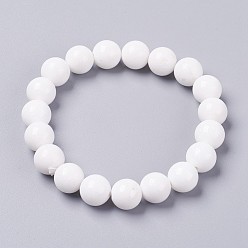 White Natural Mashan Jade Beaded Stretch Bracelet, Dyed, Round, White, 2 inch(5cm), Beads: 8mm