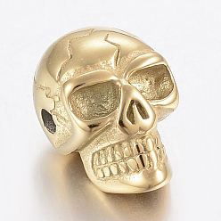 Golden 304 Stainless Steel Beads, Skull, Golden, 15x9.5x8.5mm, Hole: 2mm