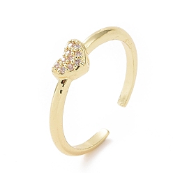 Золотой Открытое кольцо-манжета в форме сердца из прозрачного кубического циркония, украшения из латуни для женщин, золотые, внутренний диаметр: 16 мм