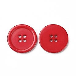 Roja Botones de resina, teñido, plano y redondo, rojo, 30x3 mm, agujero: 3 mm, 98 unidades / bolsa