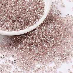 BrumosaRosa Perlas de semillas cilíndricas, plata forrada, agujero redondo, tamaño uniforme, rosa brumosa, 2x1.5 mm, agujero: 0.8 mm, sobre 40000 unidades / bolsa, sobre 450 g / bolsa