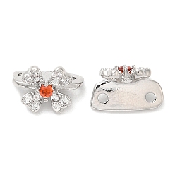 Red Glass Connector Charms, Real Platinum Plated Brass Flower Links, Red, 11x7.5x7mm, Hole: 1.2mm