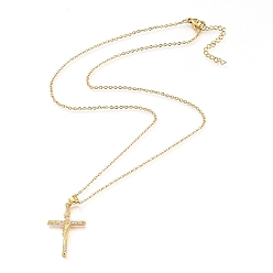 Golden Easter Theme Brass Micro Pave Clear Cubic Zirconia Pendant Necklaces, with 304 Stainless Steel Cable Chains, Crucifix Cross, Golden, 17.71 inch(45cm)