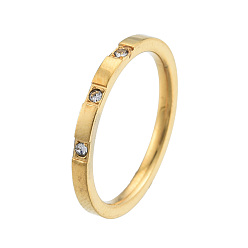 Light Gold Crystal Rhinestone Simple Thin Finger Ring, 201 Stainless Steel Jewelry for Women, Light Gold, Inner Diameter: 17mm