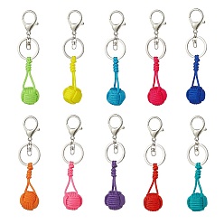 Couleur Mélangete Porte-clés pendentif boule tressée en polyester et spandex, avec les accessoires en alliage, pour femme sac clé de voiture décoration, couleur mixte, 11.7 cm