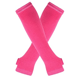 Deep Pink Acrylic Fiber Yarn Knitting Fingerless Gloves, Winter Warm Gloves with Thumb Hole, Deep Pink, 310x80mm