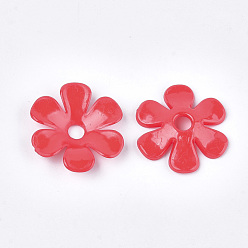 Red Opaque AS Plastic Bead Caps, 6-Petal, Flower, Red, 33.5x31.5x6.5mm, Hole: 5.5mm, about 350pcs/500g