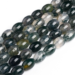 Moss Agate Natural Moss Agate Beads Strands, Oval, 8~9x6~6.5mm, Hole: 1mm, about 43~48pcs/strand, 15.35 inch(39cm)