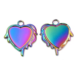 Rainbow Color 304 Stainless Steel Pendant Cabochon Settings, Melting Heart, Rainbow Color, Tray: 14x13mm, 21.5x19.5x2mm, Hole: 3mm