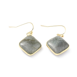 Labradorite Natural Labradorite Dangle Earrings, Square, with Brass Findings, Lead Free & Cadmium Free, Golden, 35mm, Pin: 0.6mm