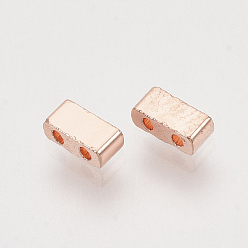 Oro de Rosa Plateado Granos de la semilla de cristal electrochapa, 2 agujero, Rectángulo, chapado en oro rosa, 4.5~5.5x2x2~2.5 mm, agujero: 0.5~0.8 mm