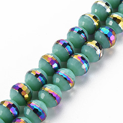 Turquoise Electroplate Opaque Solid Color Glass Beads Strands, Rainbow Color Plated, Faceted, Round, Turquoise, 10x9.5mm, Hole: 1.4mm, about 39~40pcs/strand, 14.17 inch~14.57 inch(36~37cm)