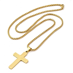 Oro 304 de acero inoxidable collares pendientes, cruzar con la palabra jesus, dorado, 23.82 pulgada (60.5 cm)