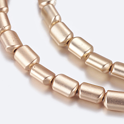 Light Gold Plated Non-magnetic Synthetic Hematite Beads Strands, Frosted, Rectangle, Matte, Light Gold Plated, 8.5~9x6x3.5mm, Hole: 1mm, about 46pcs/strand, 15.55 inch(39.5cm)