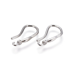 Platinum Brass Earring Hooks, with Cubic Zirconia, with Horizontal Loop, Clear, Platinum, 18x2.5mm, Hole: 0.8mm, 18 Gauge, Pin: 1mm