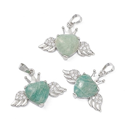 Amazonite Natural Amazonite Pendants, Heart Charms with Wings & Crown, with Platinum Tone Brass Crystal Rhinestone Findings, 26x35.5x8mm, Hole: 8x5mm
