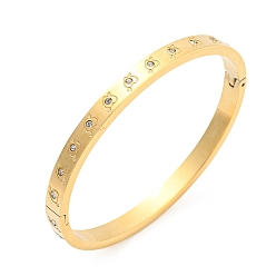 Oro Revestimiento de iones (ip) 304 brazalete de acero inoxidable con diamantes de imitación, corazón, dorado, diámetro interior: 2-1/8x1-3/4 pulgada (5.3x4.45 cm)