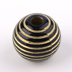 Black Round Plating Acrylic Beads, Golden Metal Enlaced, Black, 19x19.5mm, Hole: 5mm, about 124pcs/500g