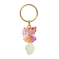Oro Llaveros acrílicos transparentes de hojas y flores con llavero dividido de hierro, para accesorios de bolso de llave de coche, dorado, 7 cm