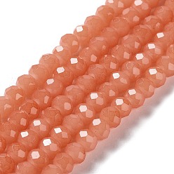 Light Salmon Baking Painted Imitation Jade Glass Bead Strands, Faceted Rondelle, Light Salmon, 10x8mm, Hole: 1mm, about 63~65pcs/strand, 18.90''(48~50cm)