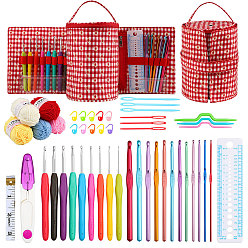 Red DIY Knitting Kits with Storage Bags for Beginners Include Crochet Hooks, Polyester Yarn, Crochet Needle, Stitch Markers, Scissor, Ruler, Tape Measure, Red, 18x44cm