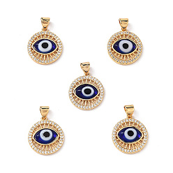 Blue Lampwork Evil Eye Pendants with Clear Cubic Zirconia, Real 18K Gold Plated Brass Findings, Lead Free & Cadmium free, Blue, 18x16x4mm, Hole: 3x3.5mm