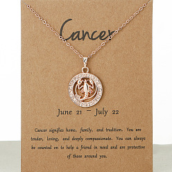 Cancer Alloy Constellation Pendant Necklaces, Golden, Cancer, 17.13 inch(43.5cm)