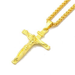 Golden Alloy Crucifix Cross Pandant Necklace with Wheat Chains, Gothic Jewelry for Men Women, Golden, 23.82 inch(60.5cm)