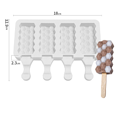 White Silicone Ice-cream Stick Molds, 4 Styles Rectangle with Diamond Pattern-shaped Cavities, Reusable Ice Pop Molds Maker, White, 129x180x23mm, Capacity: 40ml(1.35fl. oz)