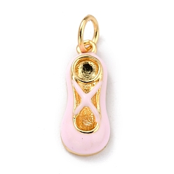 Pink Vrais pendentifs en laiton plaqué or 18 k, avec émail et anneaux de saut, plaqué longue durée, chaussure de ballet, rose, 16x6.5x4mm, anneau de saut: 5x1 mm, 3 mm de diamètre intérieur 