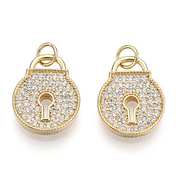 Real 18K Gold Plated 925 Sterling Silver Micro Pave Cubic Zirconia Charms, with Jump Ring, Padlock, Nickel Free, Real 18K Gold Plated, 13x10x2mm, Inner Diameter: 2.5mm