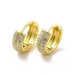 Light Gold Clear Cubic Zirconia Hoop Earrings, Brass Jewelry for Women, Light Gold, 14x15x5mm, Pin: 0.8mm