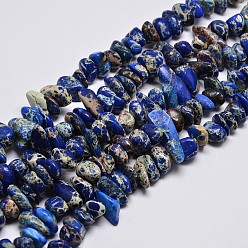 Bleu Brins de perles de jaspe impérial naturel, nuggets, teint, bleu, 8~16x4~10mm, Trou: 1mm, environ 15.7 pouce