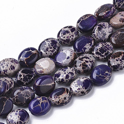 Indigo Brins de perles de jaspe impérial naturel, teint, ovale, indigo, 10x8x4.5mm, Trou: 1mm, Environ 39 pcs/chapelet, 15.55 pouce (39.5 cm)