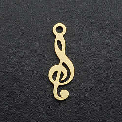 Golden 201 Stainless Steel Pendants, Laser Cut, Musical Note, Golden, 16.5x5x1mm, Hole: 1.6mm