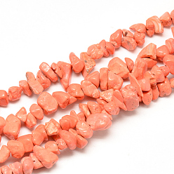 Coral Synthetic Turquoise Beads Strands, Dyed, Chip, Coral, 5~13x5~13x1~7mm, Hole: 1mm, about 240~420pcs/strand, 34.6 inch