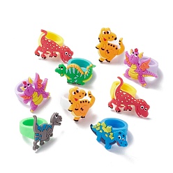 Mixed Color PVC Plastic 3D Dinosaur Finger Ring, Cartoon Wide Ring for Women Girl, Mixed Color, US Size 9(18.9mm)