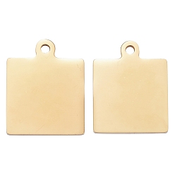 Golden 304 Stainless Steel Pendants, Manual Polishing, Blank Stamping Tags, Double Side Polished, Square, Golden, 25x20x1.8mm, Hole: 2.2mm
