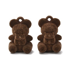 Brun De Noix De Coco Pendentifs acryliques floqués ours 3d, avec Velet, pour les bijoux de bricolage pendentif boucles d'oreilles accessoires, brun coco, 30x20x17.8mm, Trou: 2.5mm