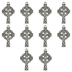 Plata Antigua 10 piezas colgantes de aleación de estilo tibetano irlandés, cruzar, plata antigua, 29.5x17x2.5 mm, agujero: 1.6 mm