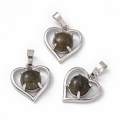 Labradorite Natural Labradorite Pendants, Heart Charms, with Platinum Tone Brass Findings, Cadmium Free & Nickel Free & Lead Free, 21.5x19.5x7.5~8mm, Hole: 7.5x5mm