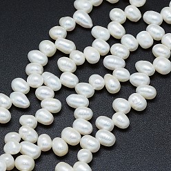 Marfil Hilos de perlas de agua dulce cultivadas naturales, patata, blanco cremoso, 7~10x6~7 mm, agujero: 0.8 mm, sobre 65 unidades / cadena, 13.7 pulgada (35 cm)
