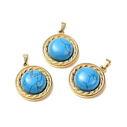 Synthetic Turquoise Synthetic Turquoise Pendants, with Golden Tone 304 Stainless Steel Findings, Half Round Charm, 24.5x21x8mm, Hole: 3x6mm