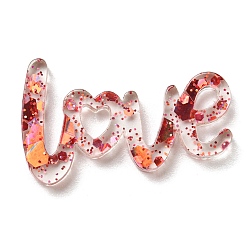 Red Transparent Acrylic Cabochons, with Sequin, Word LOVE, Red, 14.5x24x2mm