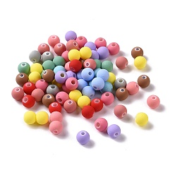 Mixed Color Spray Painted ABS Plastic Beads, Rubberized Style, Round, Mixed Color, 6x5.5mm, Hole: 1.5mm, about 4500pcs/500g