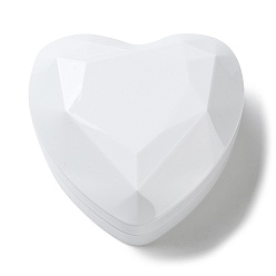 Blanc Boîtes de rangement pour anneaux en plastique en forme de coeur, coffret cadeau pour bague à bijoux avec intérieur en velours et lumière LED, blanc, 7.15x6.4x4.35 cm