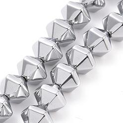 Platinum Plated Electroplated Non-magnetic Synthetic Hematite Beads Strands, Faceted, Bicone, Platinum Plated, 8x10x8.5mm, Hole: 0.8mm, about 49pcs/strand, 15.75 inch(40cm)