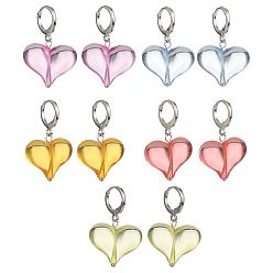 (52) Непрозрачная лаванда 5 пара 5 цветных акриловых сережек с подвесками в форме сердца, латунные серьги, разноцветные, 33x22x9.5 мм, 1 пара / цвет
