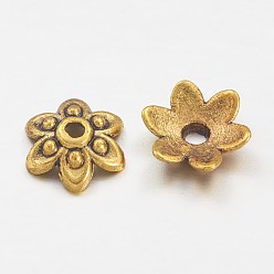 Античное Золото  Крышки для бусин тибетского стиля, античное золото , без свинца, без никеля и без кадмия, цветок, 9x3 мм, отверстие : 1 мм